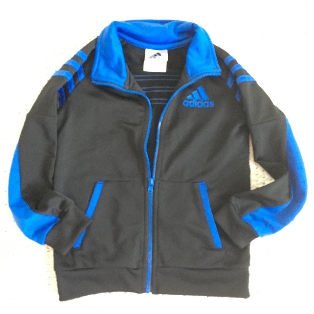 ADIDAS ZIPPER LIGHTWEIGHT JACKET BOYS SIZE 3T BLACK AND BLUE